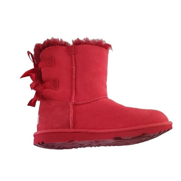 NEW UGG BIG KIDS BAILEY BOW II SAMBA RED SUED BOOT SZ 5 - Picture 3 of 8